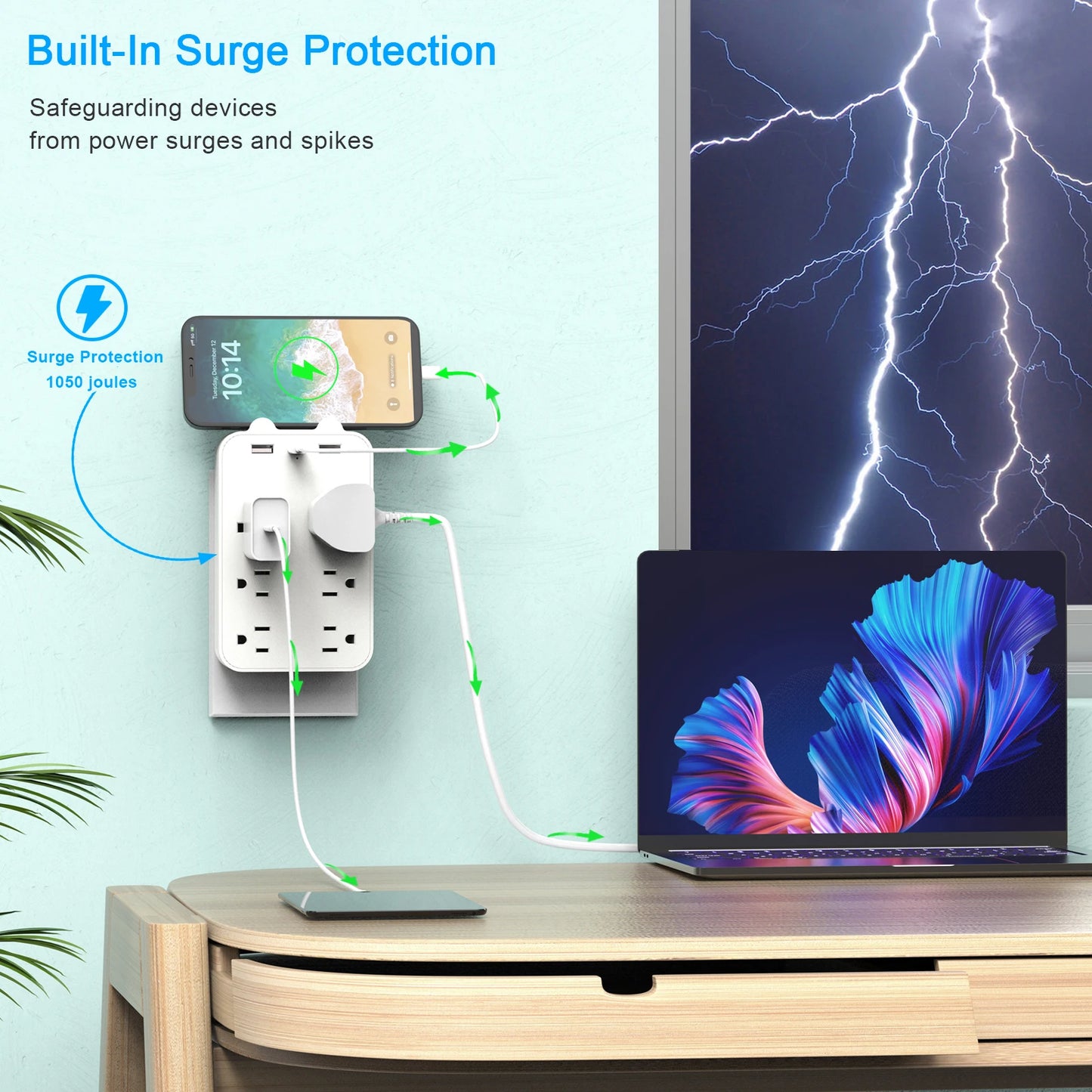 USB Surge Protected Power Outlet Extension