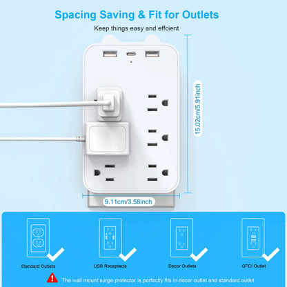 USB Surge Protected Power Outlet Extension